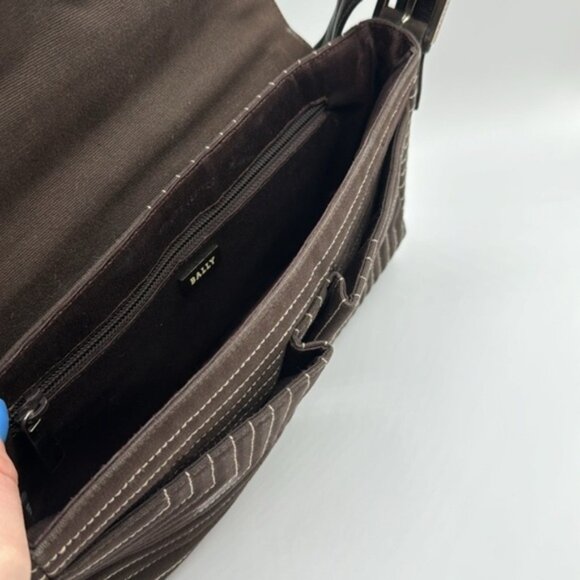 Bally Canvas Leather Quilted Semi-Shoulder Bag - 11.5 x 7" x 2.5" - Picture 7 of 8